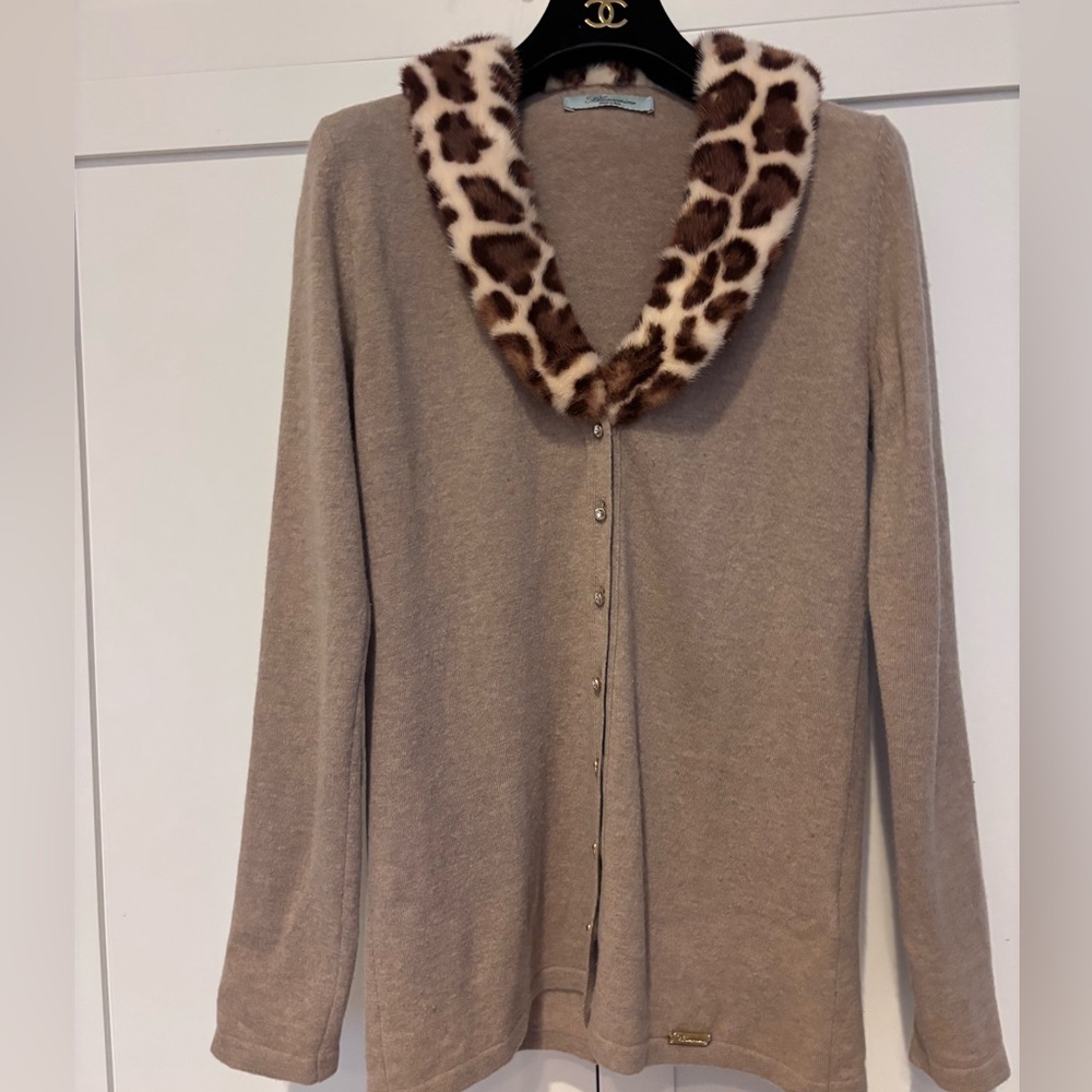 Vintage Blumarine Fur Collar Cashmere Blend Cardigan Size Small